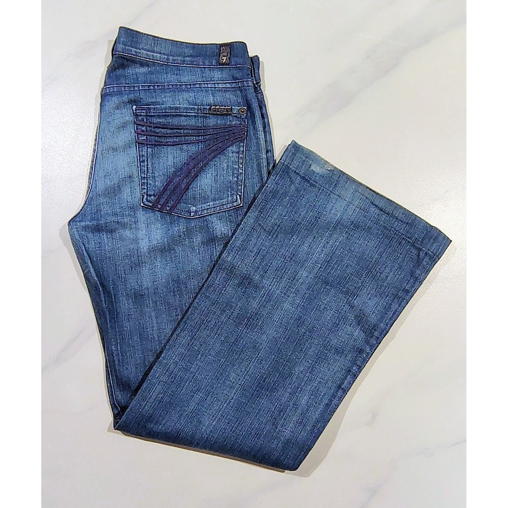 7 For All Mankind Dojo Women Bootcut Flare Jeans Blue Size 32 Mid Rise Denim USA - Picture 1 of 16